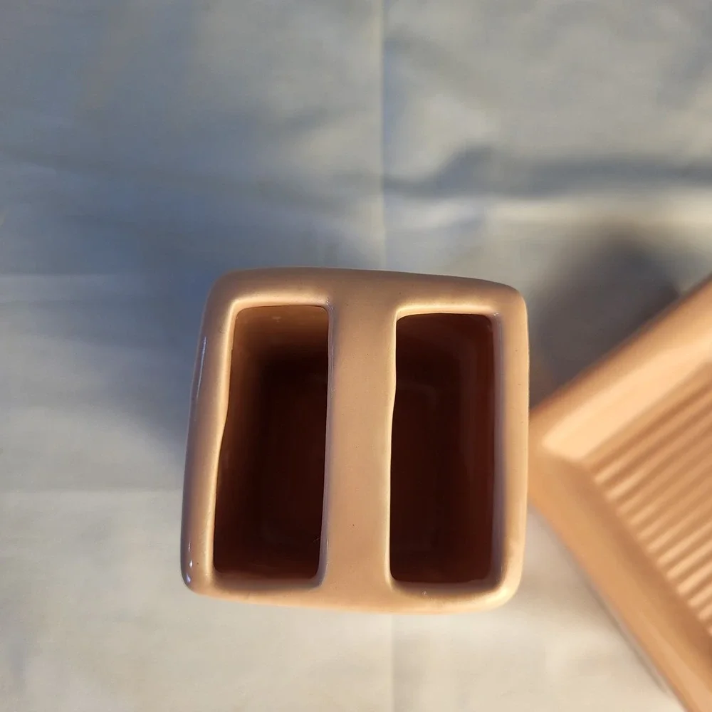 MCM Coral/Pink Ceramic Toothbrush Holder and Soap Dish